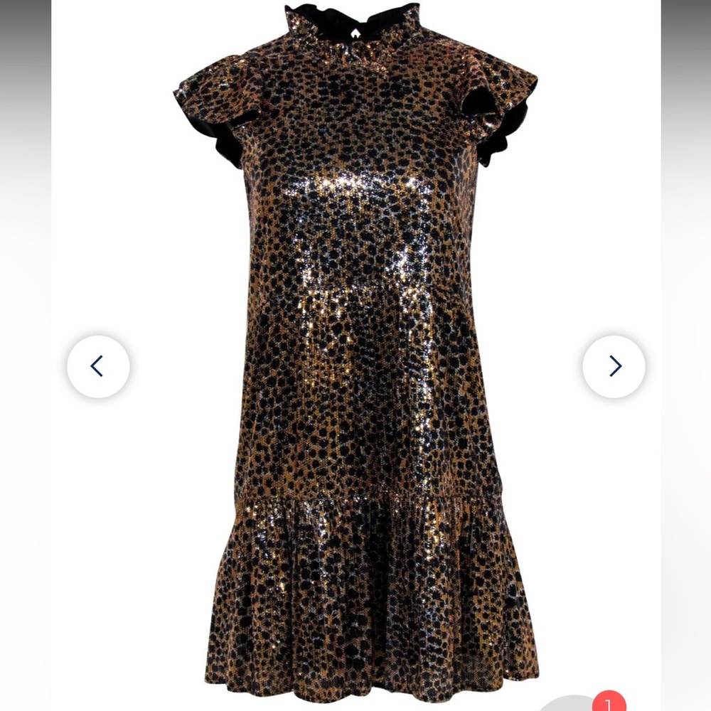 Othilia, cheetah, print, sequin dress, short sleeves, from Anthropologie (small)